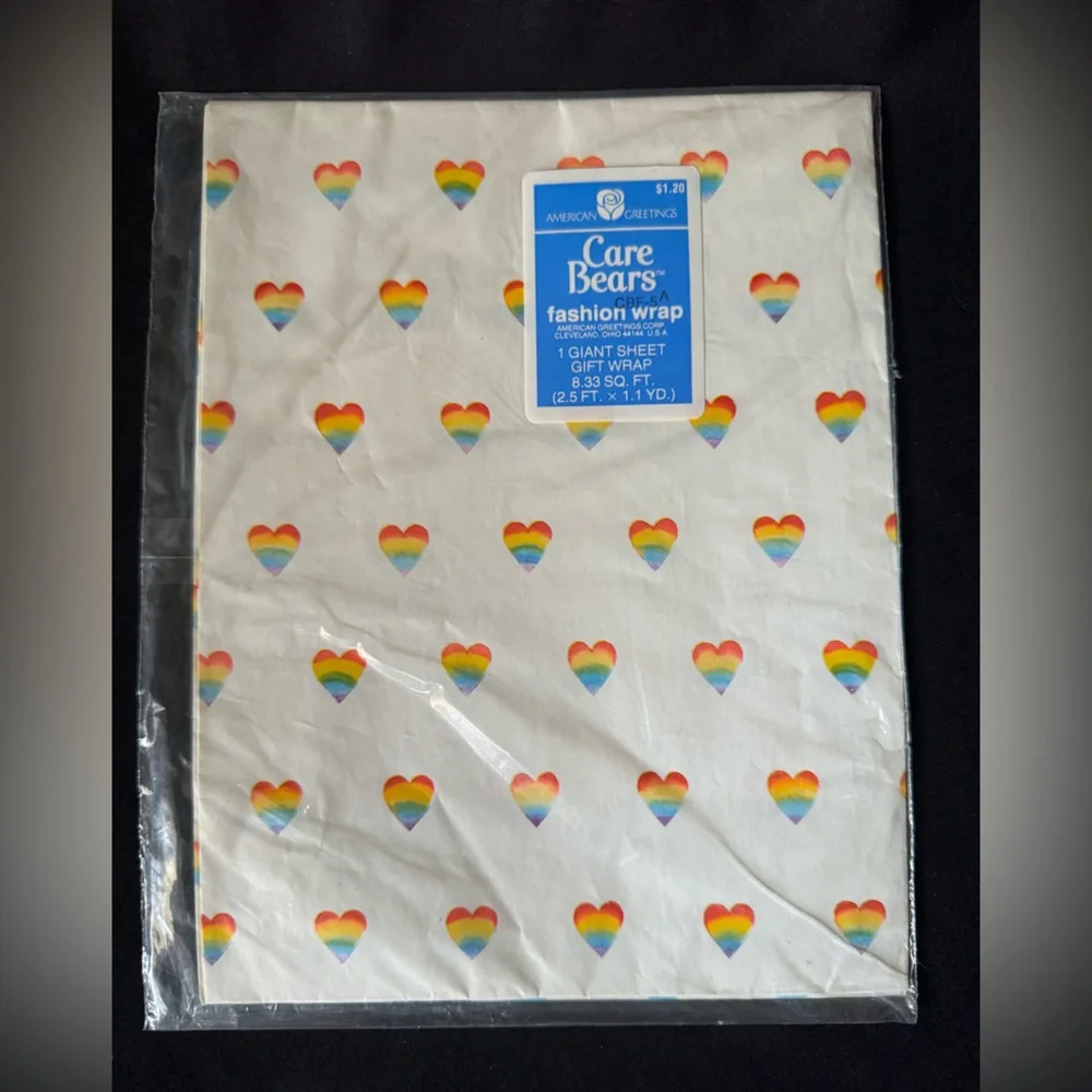 Vintage 1980s American Greetings Corp Care Bears Rainbow Heart Wrapping Paper